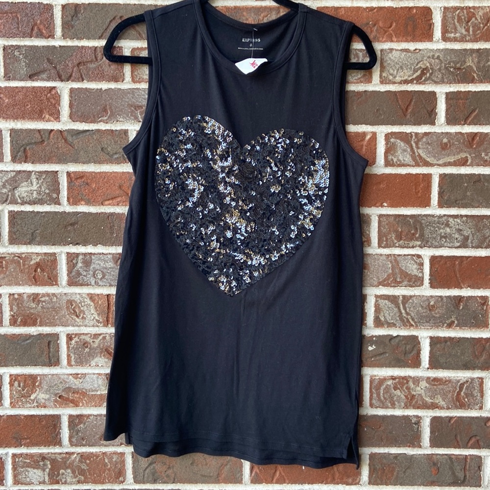Express Black Sleeveless Tank with Sequin Heart Detail